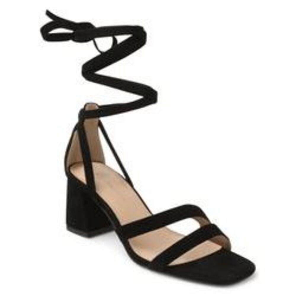 BCBGENERATION Womens Black OutDeena Square Toe Block Heel Leather Sandals 6 M